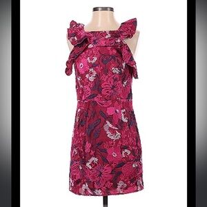 Halston Bright Raspberry Dress with Floral lace embroidery